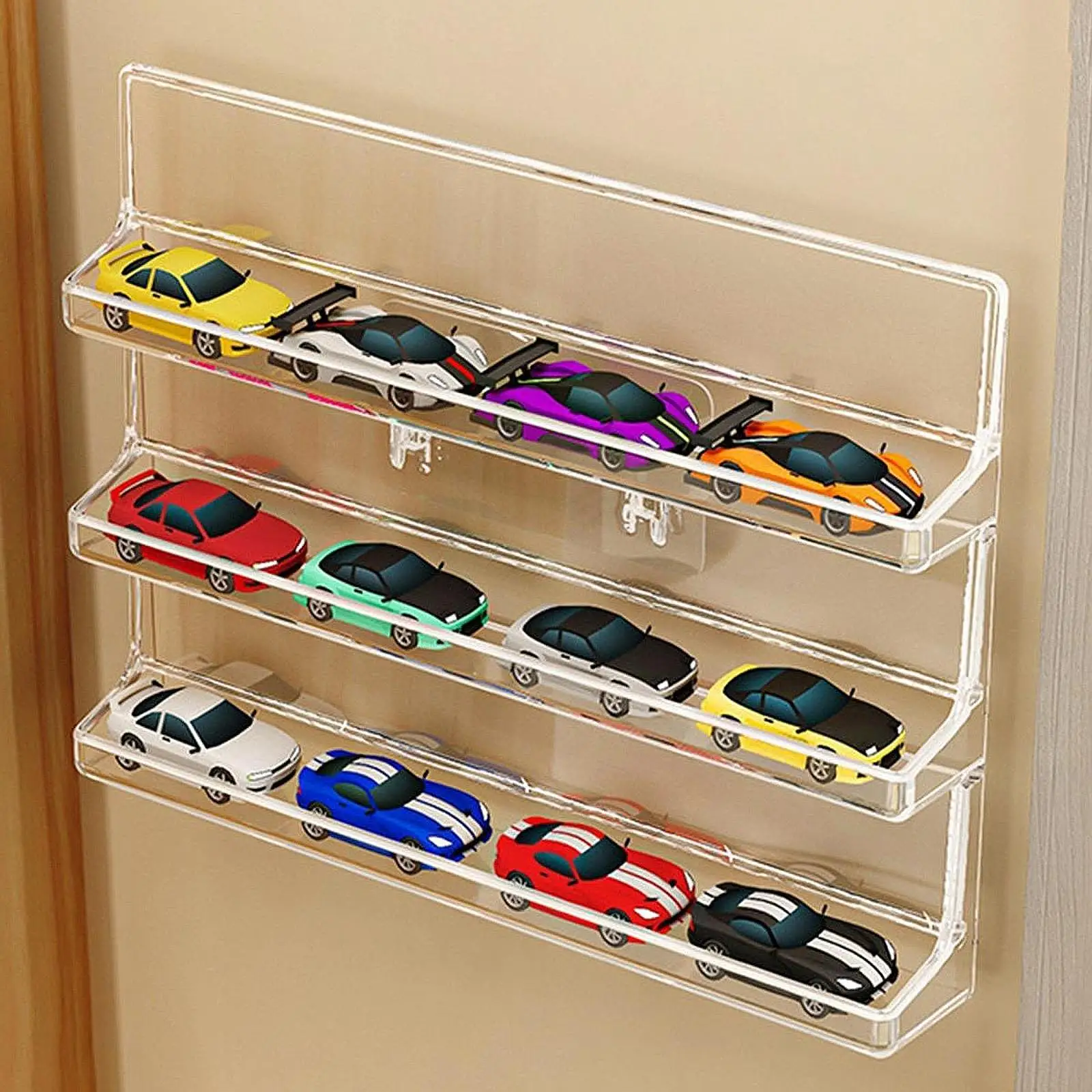 Estante de exhibición para coche de juguete, montado en la pared, estante de exhibición, estante de almacenamiento para modelo de coche, transparente, 1/64