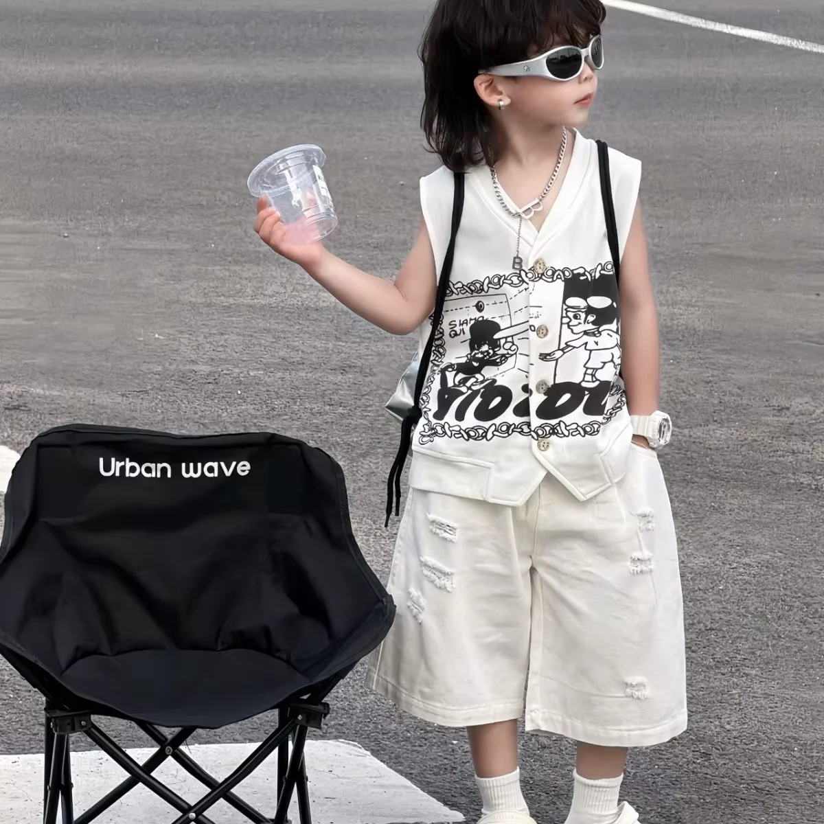 Boys Summer Clothing Sets 2026 New Arrival Sleeveless Vest and Ripped Shorts Suit 2 Piece Kids Toddler Fashion Outfit 90-150CM