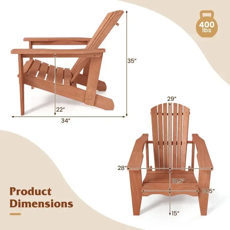 

Solid Wood Adirondack Chair with High Backrest and Wide Armrests