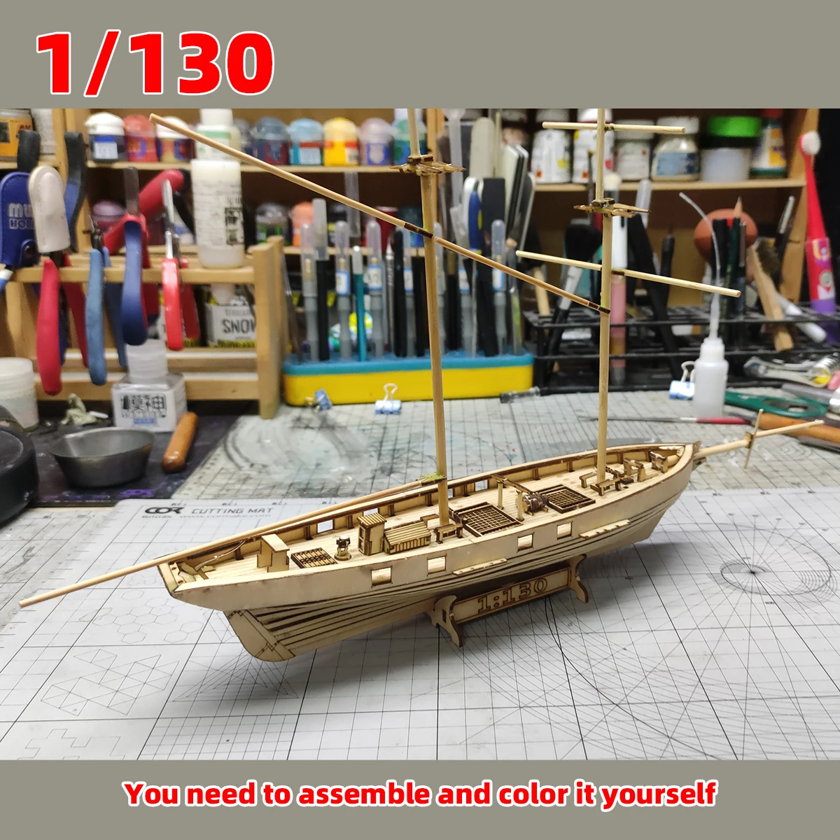 1/130 Amerikanischer Baltimore Schooner 2-Mast-Schooner Harvey 1847 Klassisches Segelboot Schiff Galeonen Holzmodellbausatz – Detail 4