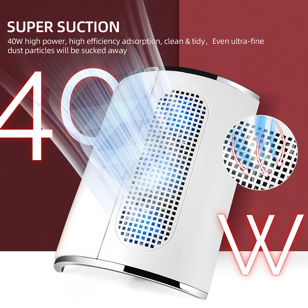 3 Fans Powerful Suction Professional Nail Dust Collector 40W Fan Nail Vacuum Cleaner Nail Dust Extractor For Nails Manicure