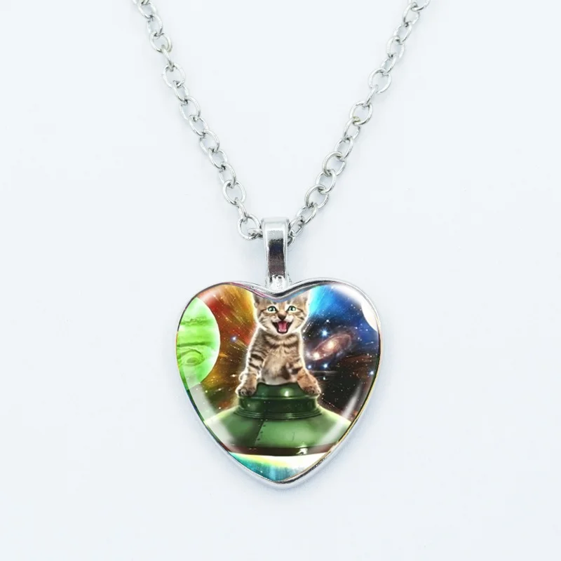 Kreative lustige Katzen-Memes-Herz-Anhänger-Halskette, Tierform, Kunstfoto, Glas-Cabochon-Schmuck, für Kinder und Frauen – Detail 16
