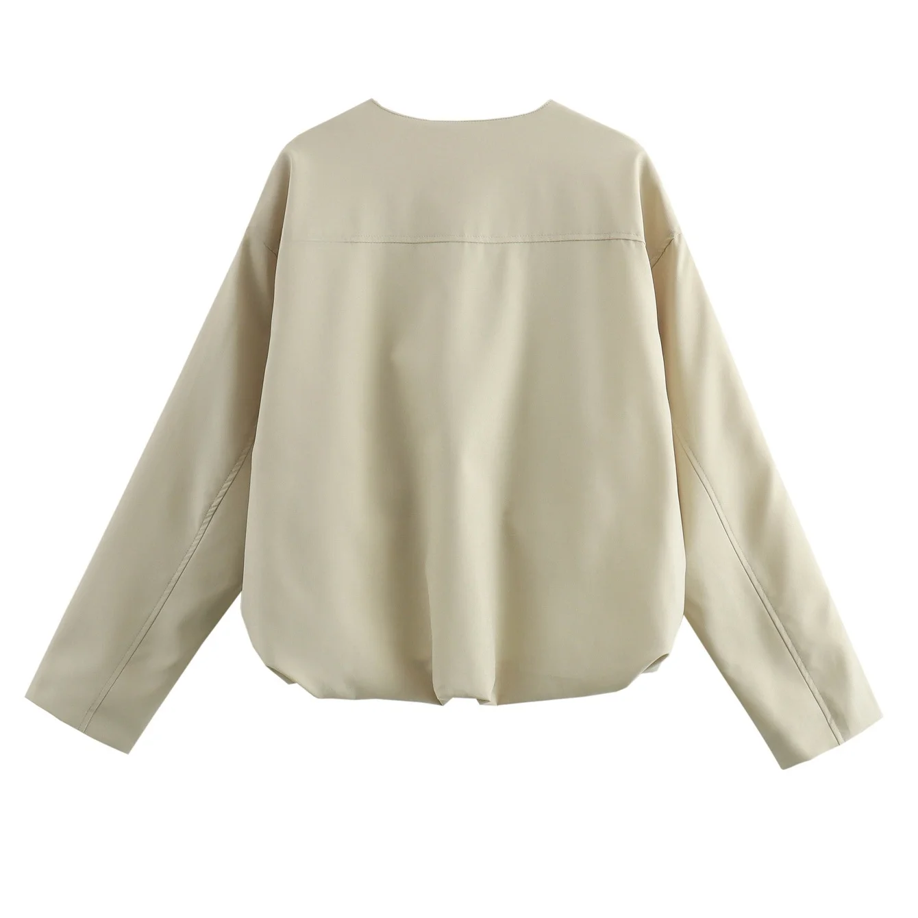 

JNLEAOG Spring New Women's Faion Design Long Sve Pleated Bat Coat Polyester Fiber round Ne Zipper Closure Regular Length