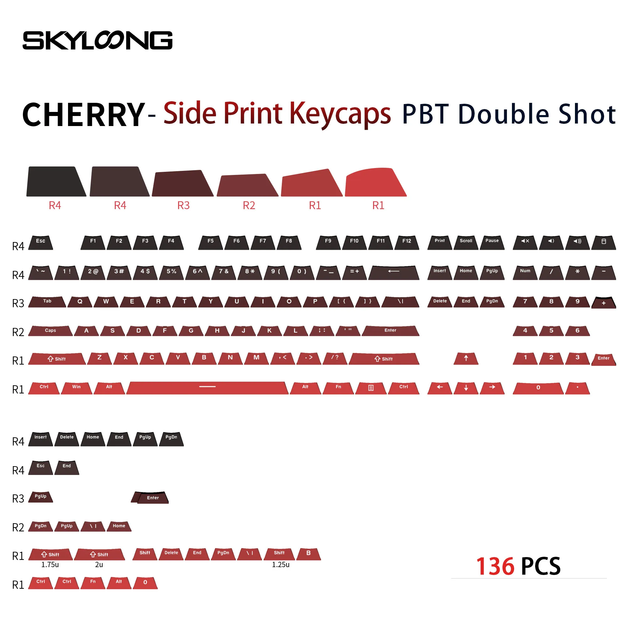 Imagem -02 - Skyloong Teclas Gravadas na Lateral em Forma de Cereja Pbt Teclas de Duas Cores 136 Teclas Preto Vermelho Gradiente Teclado