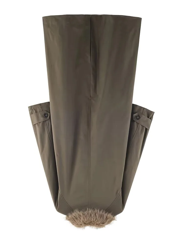 

HH Women Winter Fashion Faux Fur Effect Collar Reversible Detachable Windbreaker Coat Female Street Style Warm Lapel Long Jacket