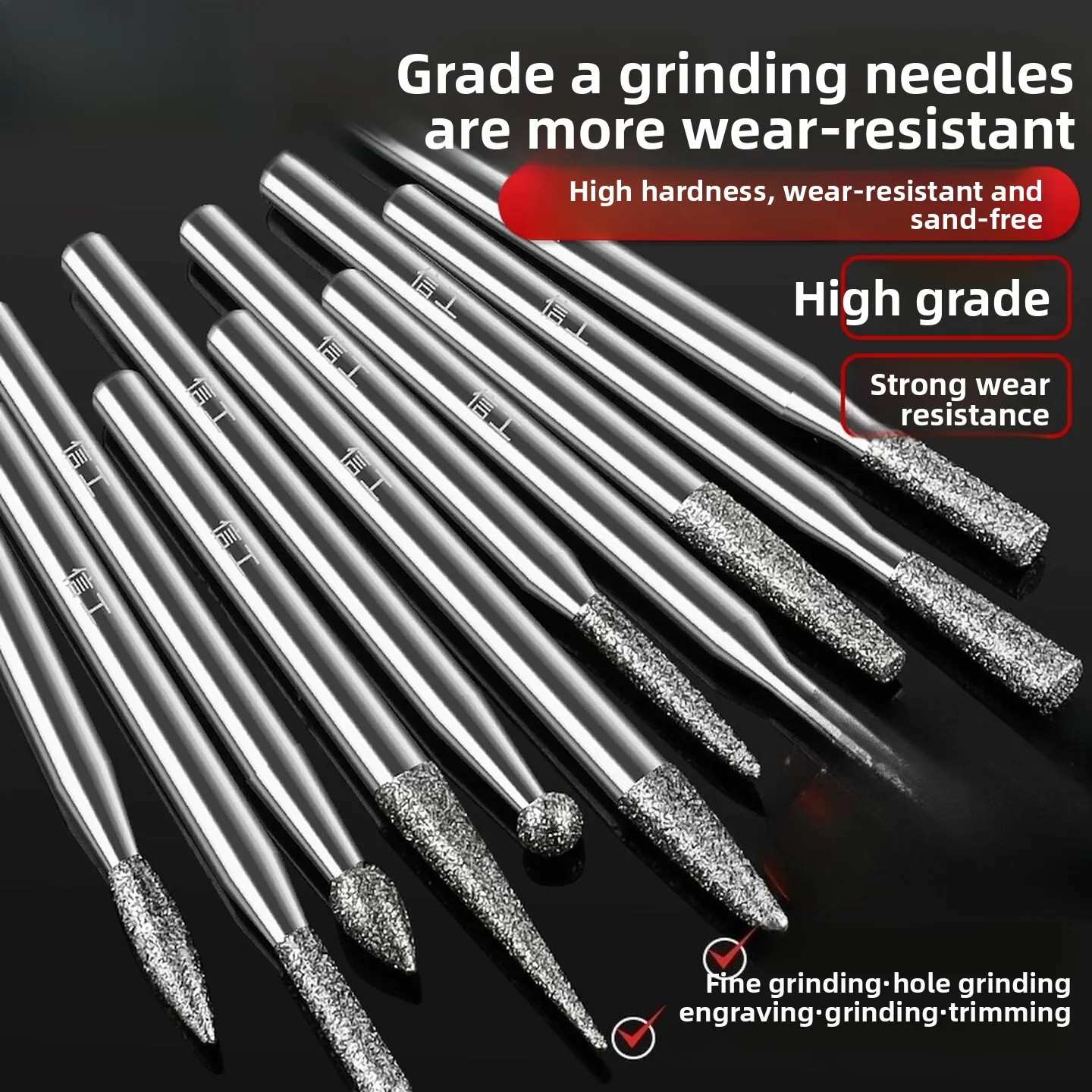 Diamond Grinding Head / 3mm Handle Metal Jadeite Jade Grinding Reaming Polishing Head / Engraving Tool Emery Grinding Needle