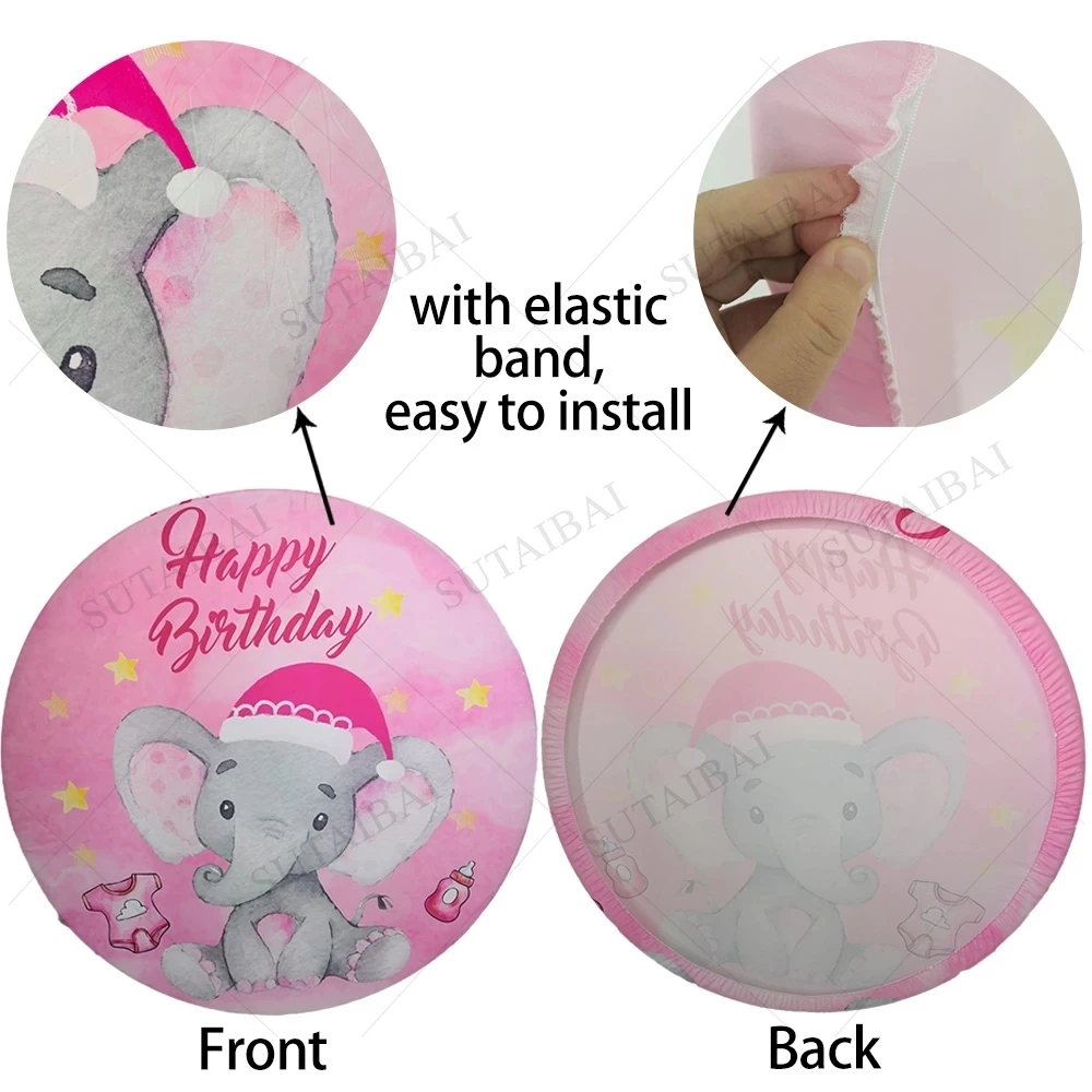 Disney Bambi Deer Pink Butterfly Round Circle Backdrops Baby Shower Girls Birthday Party Backgrounds Cylinder Covers