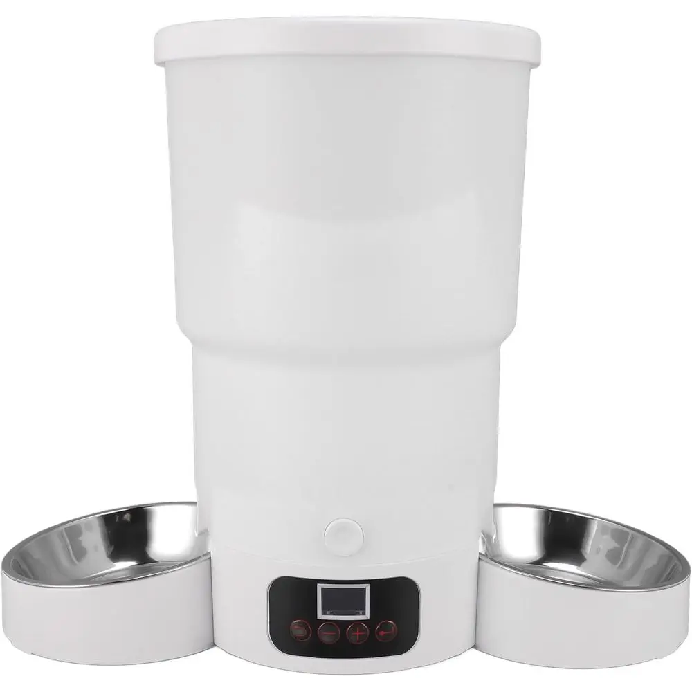 

Pet Feeder, Intelligent Timing Control, 5L Dual Bowl Stainless Steel Food Dispenser with Emergency Power System, Freshness Conta