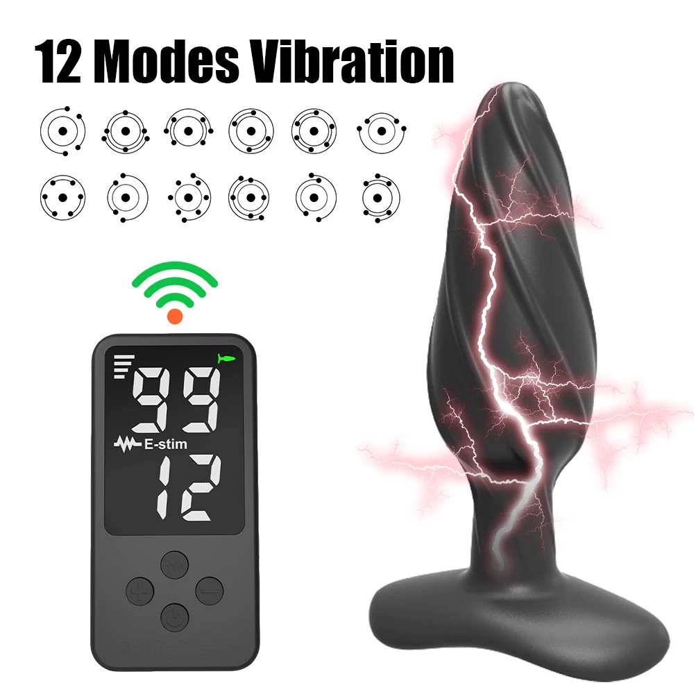 Masajeador Vaginal de punto G para hombres y mujeres, juguete erótico masturbador, Control remoto inalámbrico, 12 modos, descarga eléctrica, tapón Anal