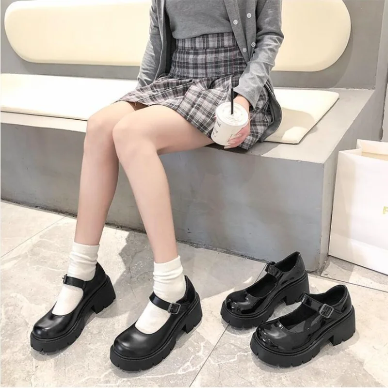 New Women Mary Jane Shoes for Woman Fashion Hick Heel Thick Bottom Retro Ladies Shoes Plus Size Platform Shoes Classics Style