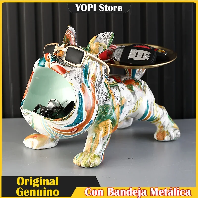 Nordic Luxury Home Decoration French Bulldog Statue Decor Storage Tray Living Room Bedroom Dog Figurine Interior Decoration