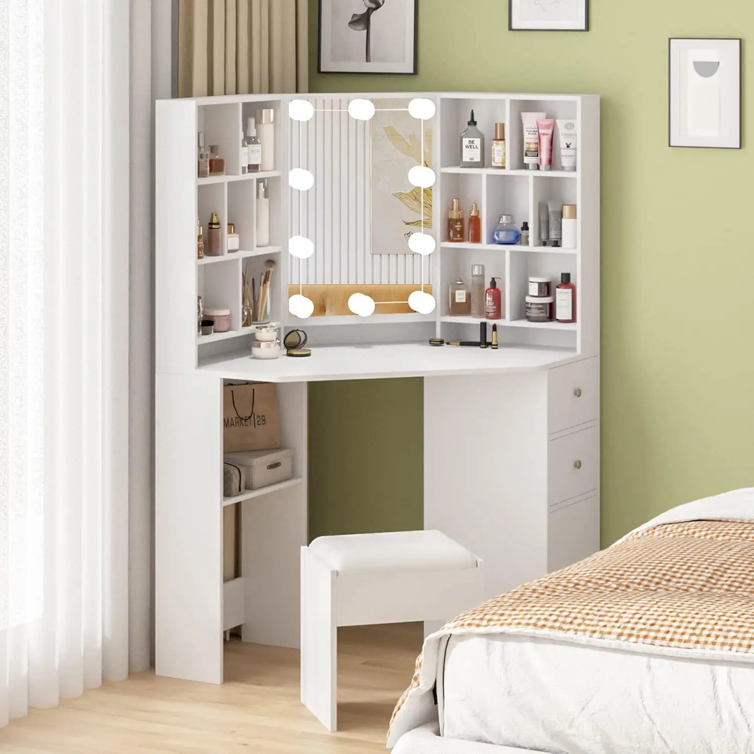 Dresser Premium with Makeup Mirror Storage Cabinet Power Socket Cabinet Drawer Table Bedroom