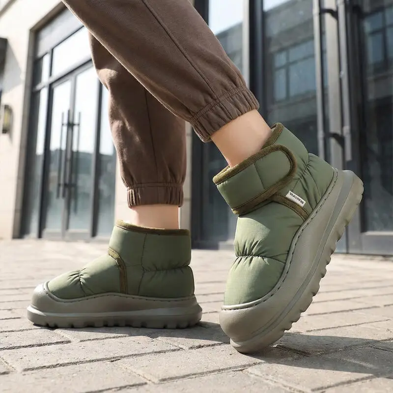 Men's Waterproof Down Snow Boots Winter 2026 Soft Thick Bottom Non Slip Plush Ankle Boots Plus Size Warm Cotton Shoes Unisex