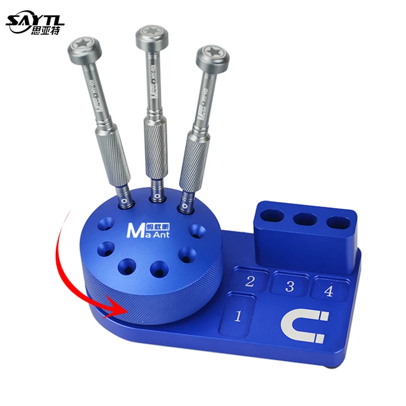 

360 Degree Rotating Magnetic Screwdriver Storage Box for Repairing Tools Holder Aluminum 9 Port Container With Magnetic Platform