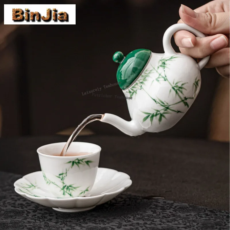 

Чайник для заваривания чая ручной росписи, 100 мл, в форме зеленого бамбука, в старинном стиле, для домашнего использования, с шестигранным основанием, декоративный.