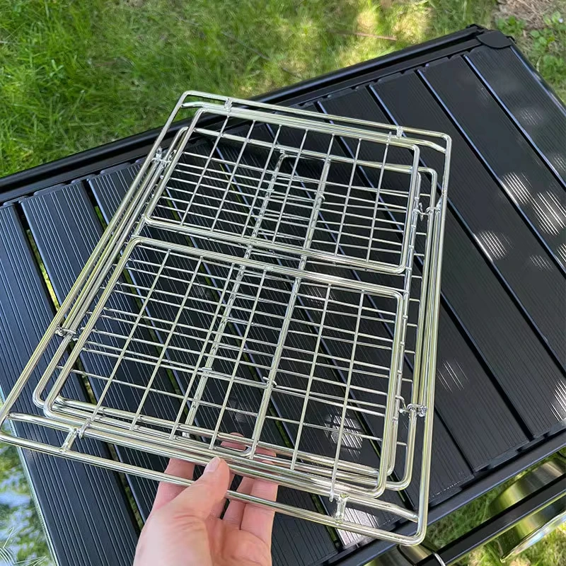 IGT Folding Storage Basket Camping One Unit Drain Basket Stainless Steel Vegetable Washing Basket Outdoor IGT Table Accessories