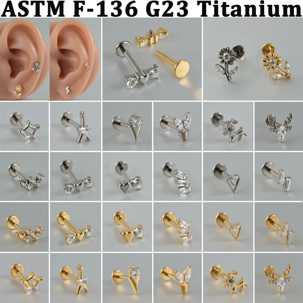 1 Stück Halbmond-Bogen CZ Marquise Pavé Lippenring aus Titanlegierung mit Innenschraube, Zirkonia Flat Back Rook Tragus Piercing Conch Ohrring 16G