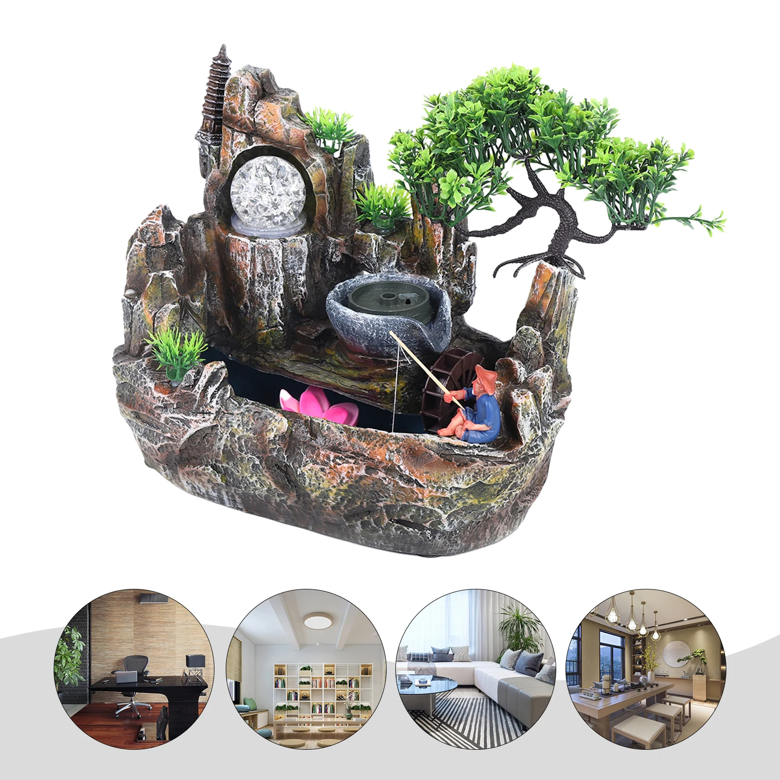 LOYALHEARTDY Indoor Fountain Feng Shui with LED Crystal Ball Table Fountain Decorative Stone Garden Pond Water Desktop Waterfall