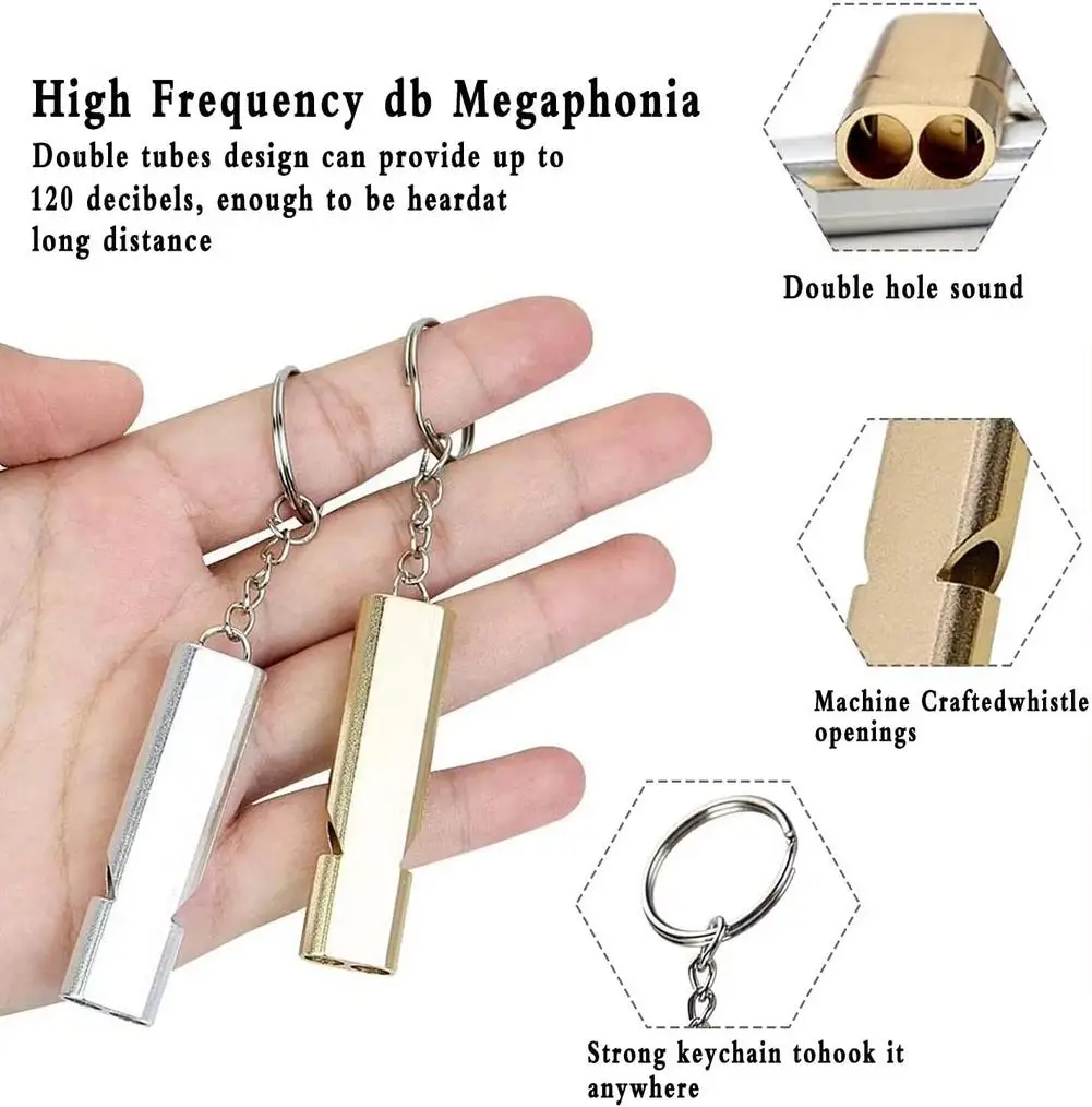 Double Pipe Whistle Pendant Keychain Outdoor Survival Whistle High Decibel Emergency Whistle Camping Tools Multifunction Whistle