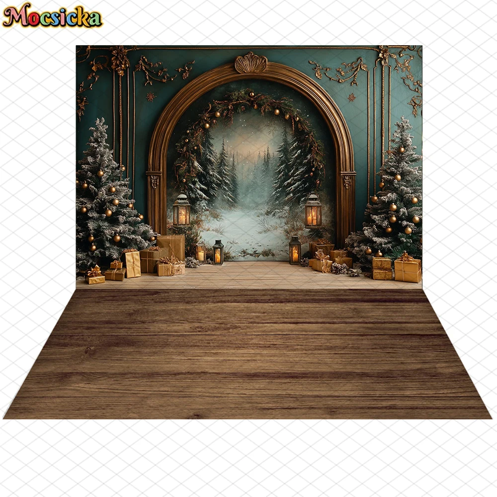 Mocsicka クリスマス背景クリスマスツリーパレス壁油絵装飾新年パーティー大人子供の写真の背景スタジオバナー