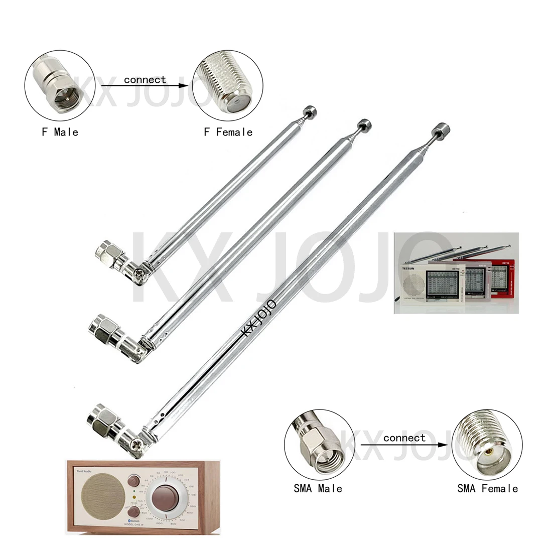 Telescopic Antenna 1pc 104mm/130mm/140mm/162mm/205mm SMA/F Male Connector for FM Radio Remote Control Aerial