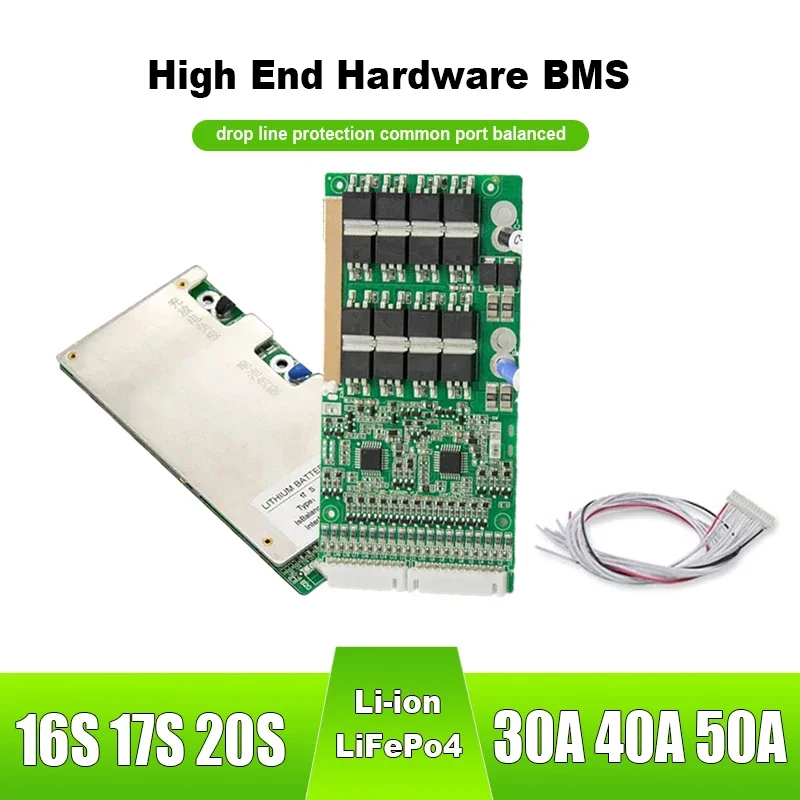 BMS Li-Ion Lifepo4 16S 17S 20S 60V 30A 40A 50A NMC LFP 18650 Защитная плата сбалансированного общего порта защита от падения линии