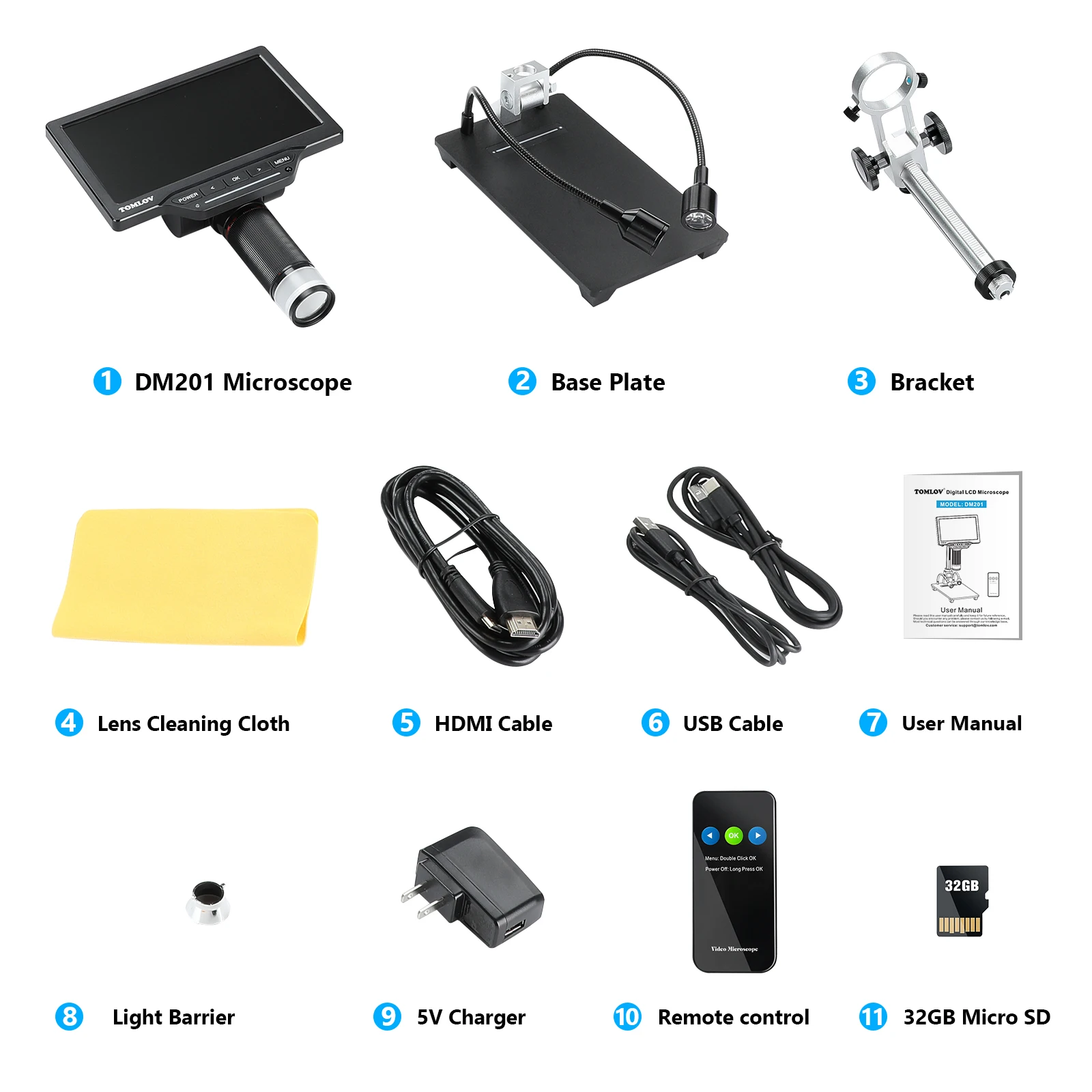 Imagem -06 - Pro Microscópio Digital Microscópio Hdmi Alta Definição Inspeção Industrial Ampliação do Telefone Móvel 32gb Tomlov-dm201