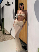 2025 Summer 3 Piece Bikini Sets Strapless Bikini Top With Half Long Skirt Cover ups Beach Wear Female Biquini Bathing Suit K210