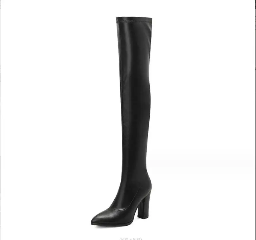 Spring Women Thigh High Boots Women Autumn Winter Elastic Leather Over-the-knee Boots For Women Black Heels Long Shoes Large Siz