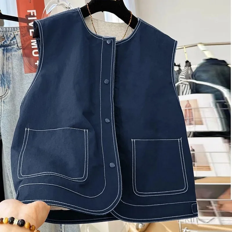 

Новый джинсовый жилет женский, весенне-осенний, универсальный, с яркими линиями, безрукавка, модная джинсовая куртка без рукавов, верхняя одежда