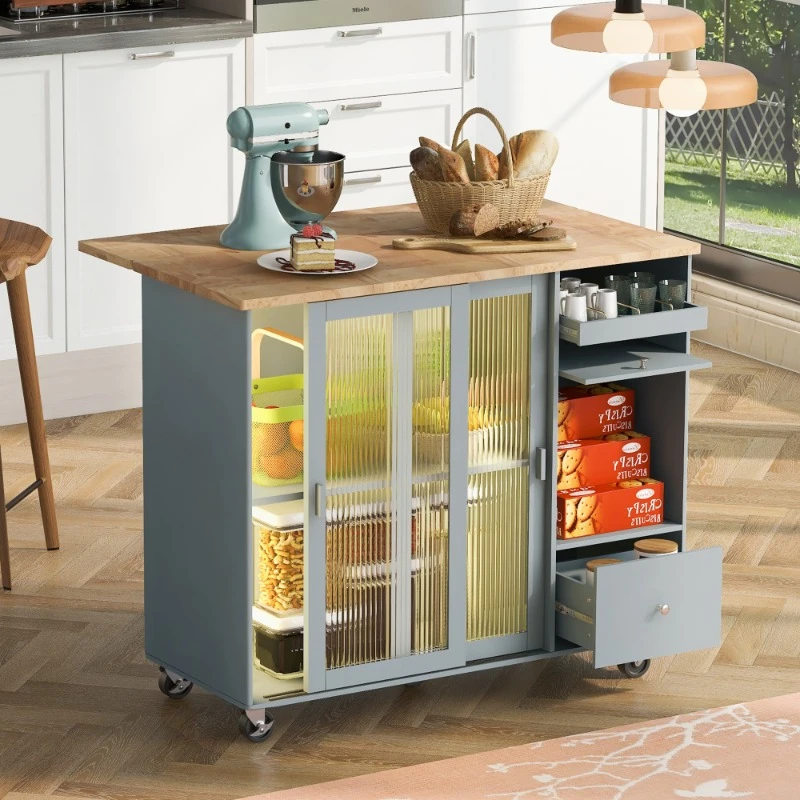 

LED Light Kitchen Cart on Wheels Vegetable Accessories Fruit Kitchen Organizer Wooden Modern Heavy Duty Cart Furniture Home