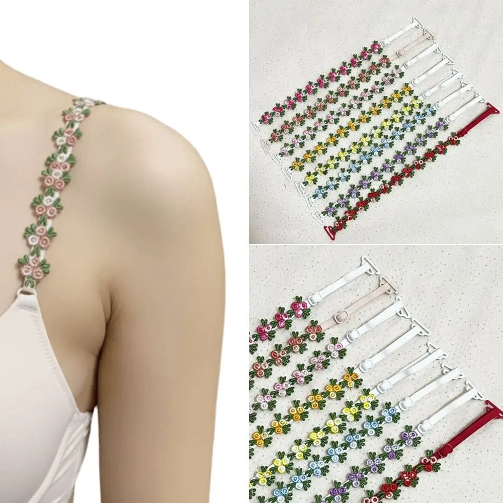 New Removable Floral Bra Straps Lace Elastic Floral Shoulder Belts Anti-slip Adjustable Bra Straps Replacement