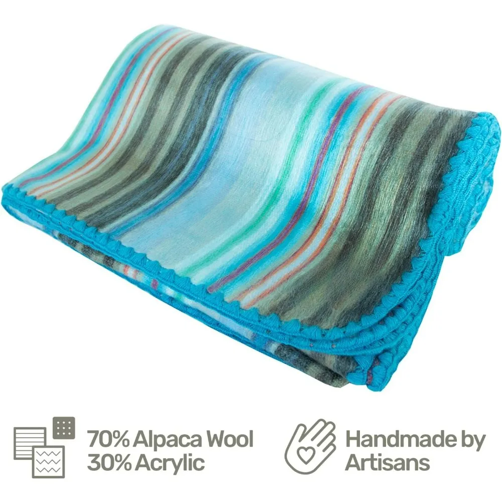 Alpaca blanket, queen size, the best gift, warm, lightweight, sofa blanket or camping. 87 x 64 inches (light turquoise color)