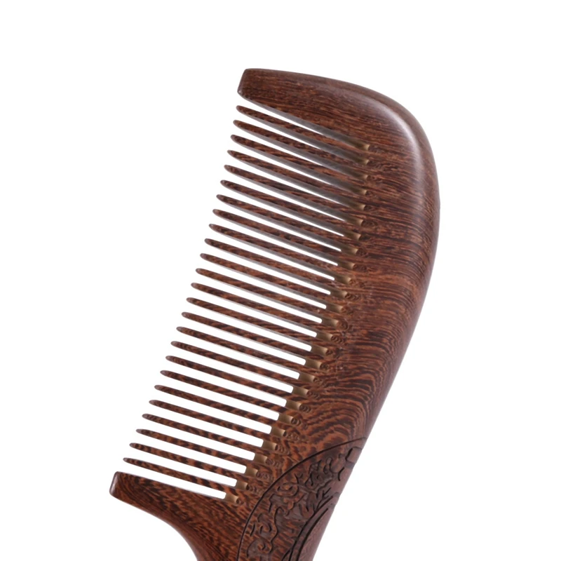 2X Unisex Sandalwood Comb Women Men Home Travel Wood Anti-Static Fine-Tooth Comb Wooden Handles Hair Comb