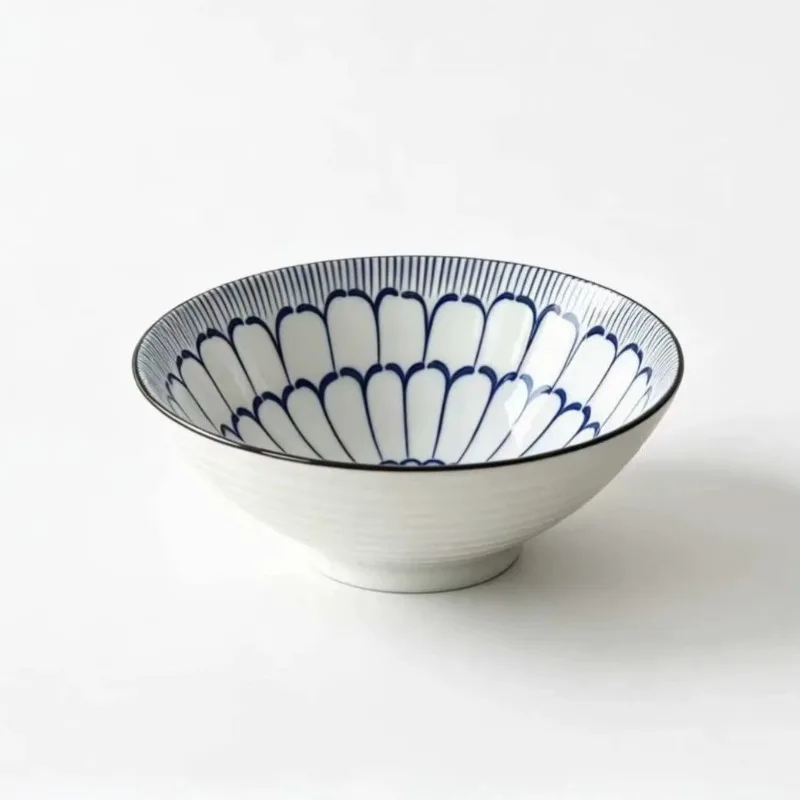 8 Inch Retro Blue Charm Conical Ceramic Bowl 4‑Color Thickened Large Soup Noodle Bowl Underglaze Color Microwave Safe Home Table