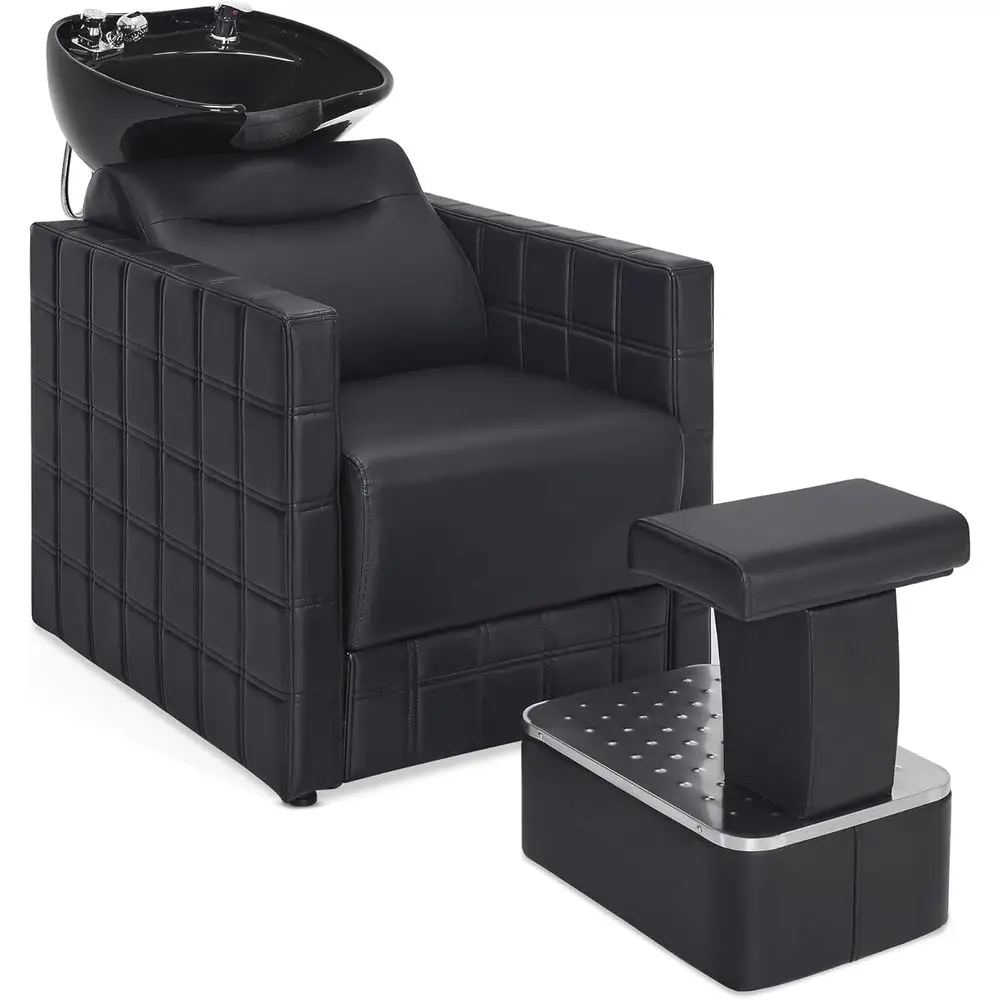 

Luxury Shampoo Station with Chair, Black Hair Stylist and Barber Chair Set