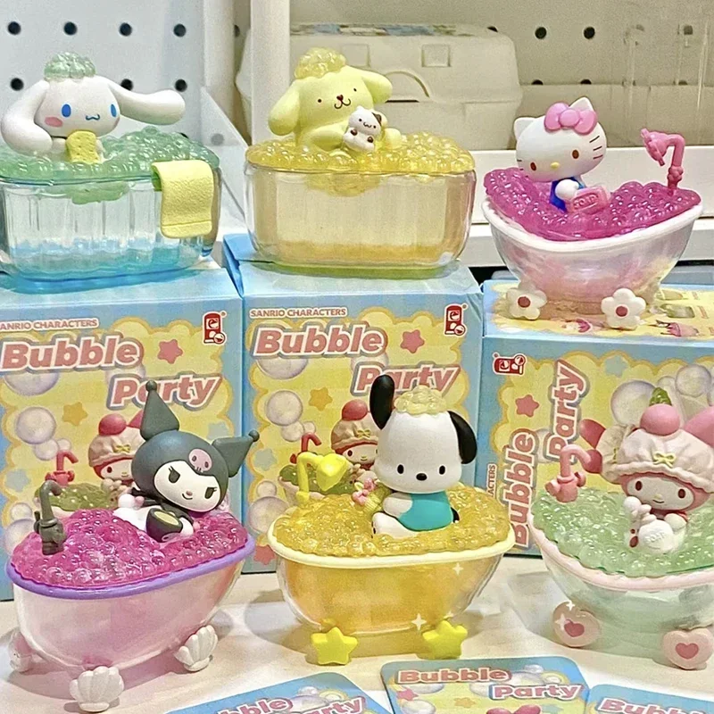 Sanrio Hellokitty KUROMI Cinnamoroll caja suave serie Bubble Party caja ciega Kawaii decoraciones de escritorio modelo niña regalo de cumpleaños