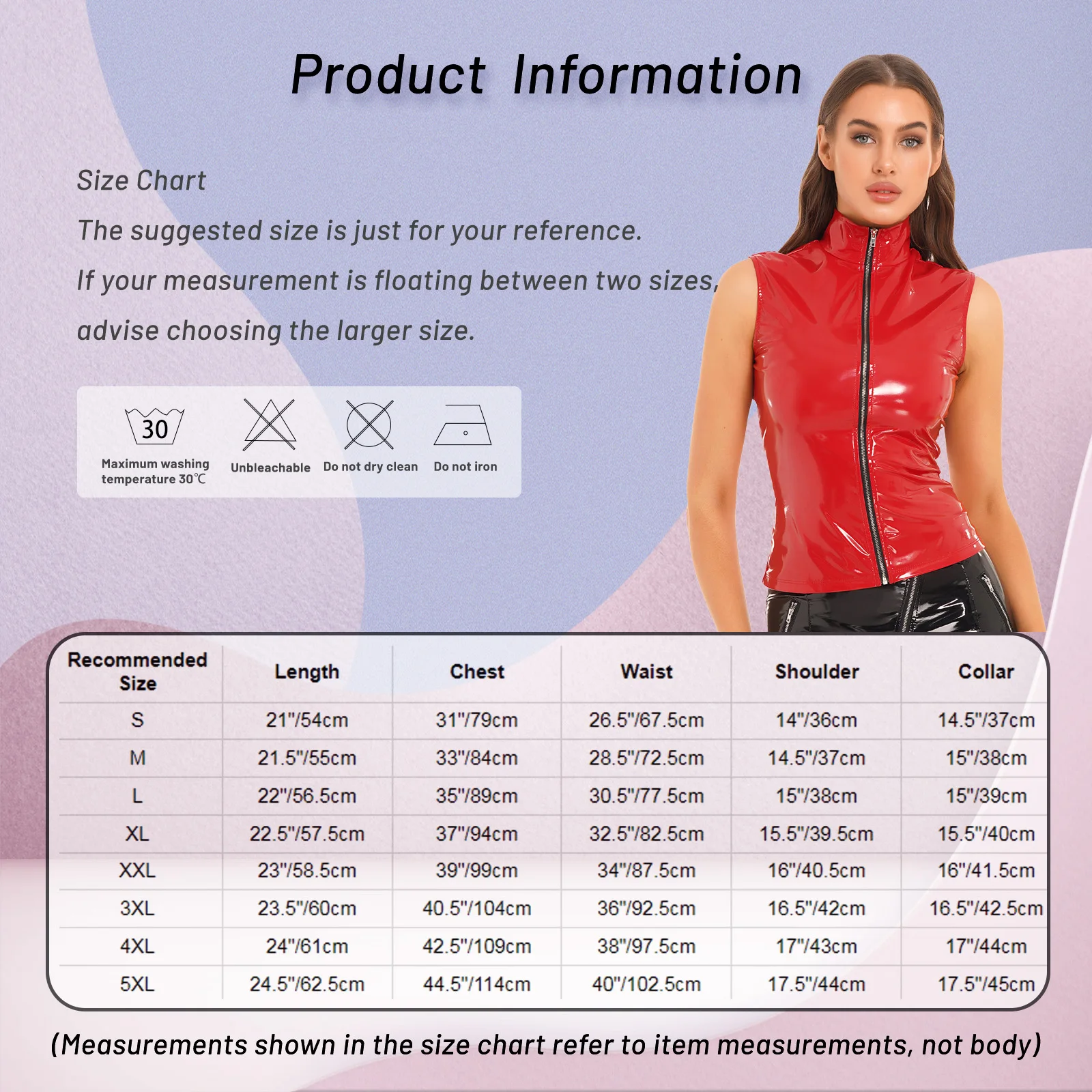 Womens Fashion Zipper Patent Leather Tank Tops Sleeveless Jacket Camisole Wet Look Stand Collar Vest Tops Latex Blouse Clubwear