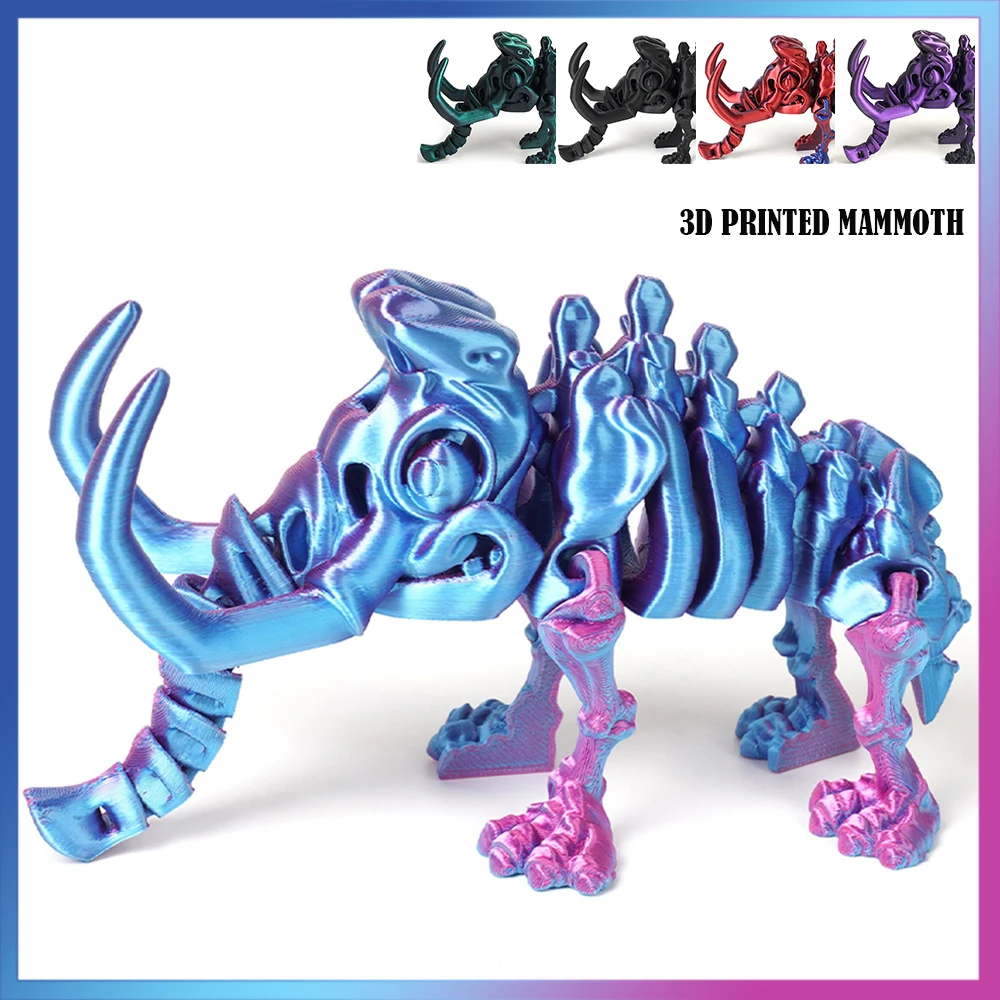 3D Printed Mammoths Figures Toys Model Multi-Jointed Movable Ornament Realistic Animals Decorative Desktop Creative Novelty Toy