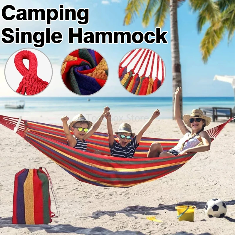 

Outdoor Canvas Hammock Thickened Hammock Camping Swing Hammocks with Tree Ropes Portable Hanging Bed for Garden Patio Backyard