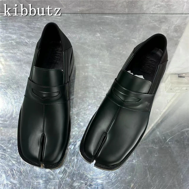 Black Split Toe Men Loafers Luxury Genuine Leather Flat Slip On Oxfords Mens Breathable Formal Dress Wedding Shoes