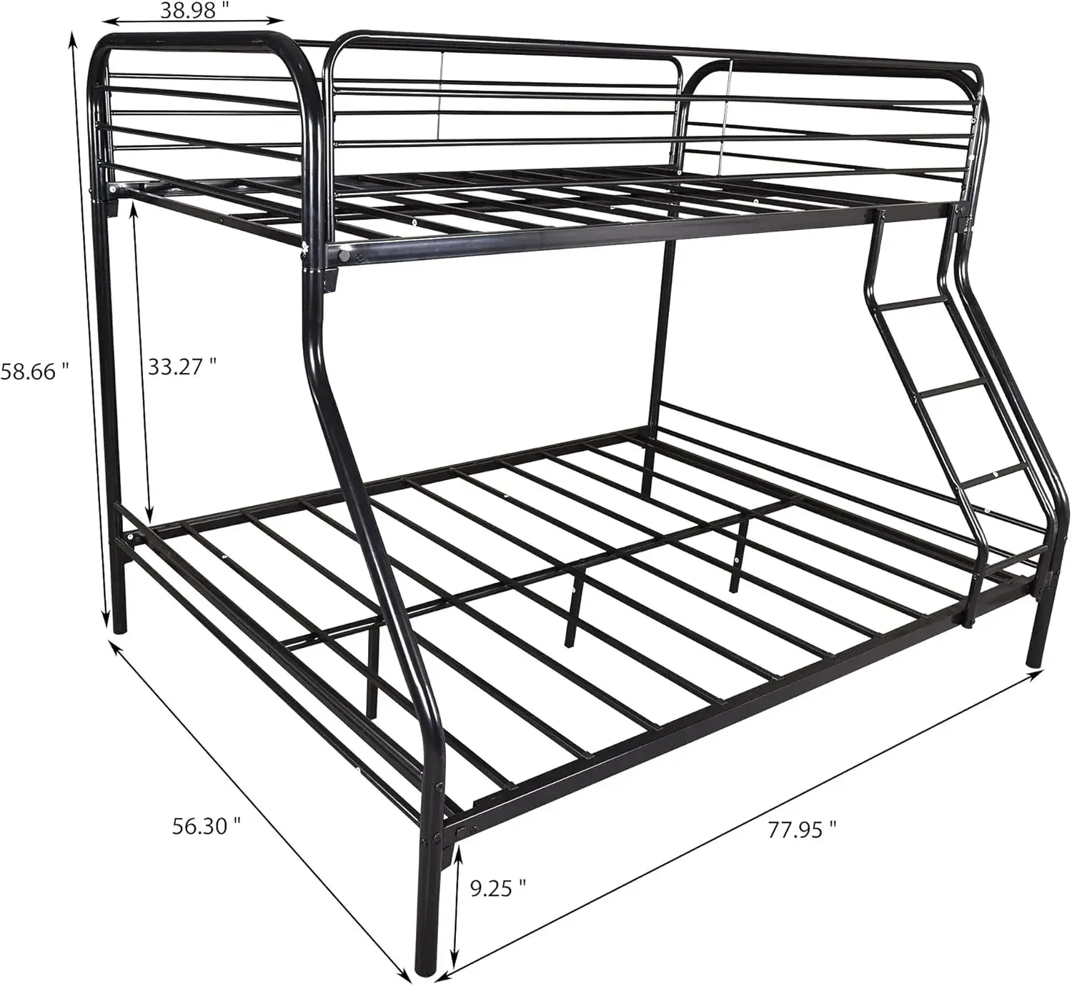 Heavy-Duty Metal Bunk Bed Frame with Safety High Guardrails Ladder, Metal Twin Over Full Bunk Bed for Adults Kids, Bedframe