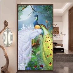 Static Cling Frosted Not Transparent Privacy Window Film Heat Control UV Blocking Glass Sticker Peacock Pattern Window Tint