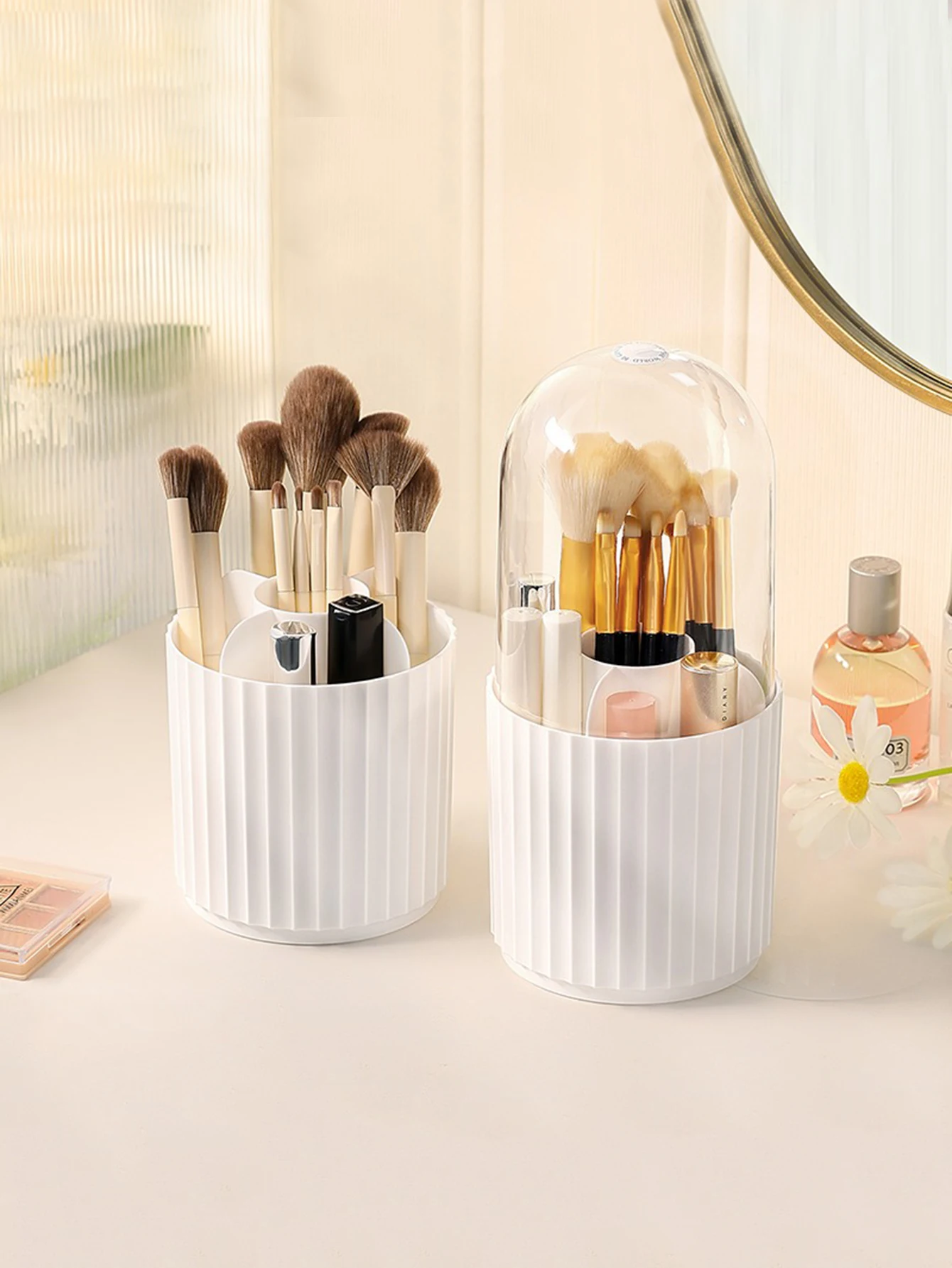 360 Rotating Clear Makeup Brush Organizer Transparent Desktop Cosmetics Storage Box Bathroom Storage Bucket  Student Pen Holder