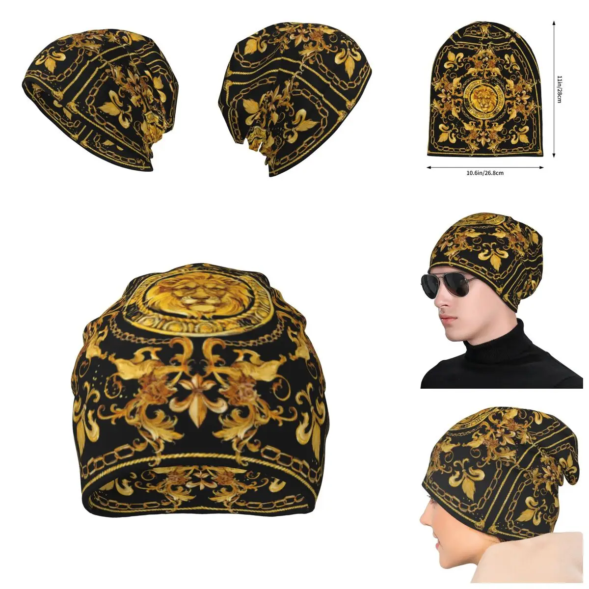 

Golden Lion And Damask Ornament Unisex locomotive, Beanies Hat For Men And Women Outdoor Hat