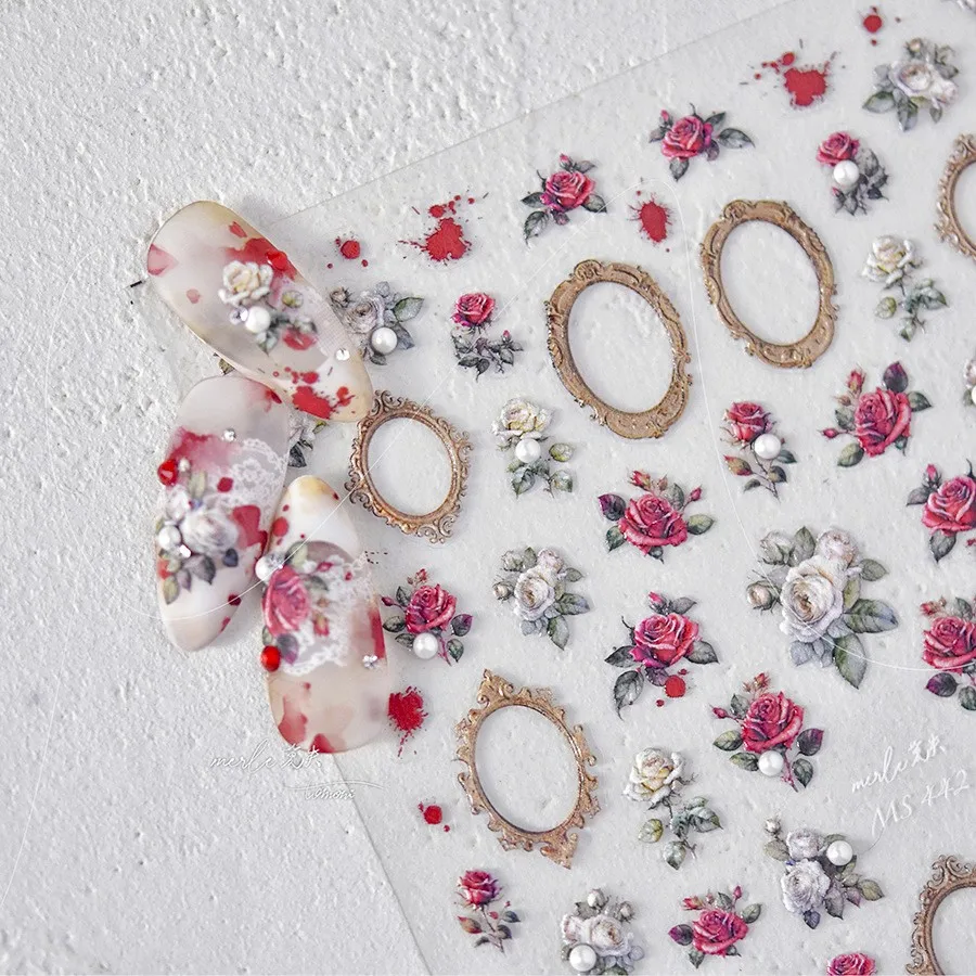 ネイルアート用粘着ステッカー,DIYステッカー,赤,ピンク,パール,カワイイ,春,ピンクの花,装飾アクセサリー,5d,日本製,1個