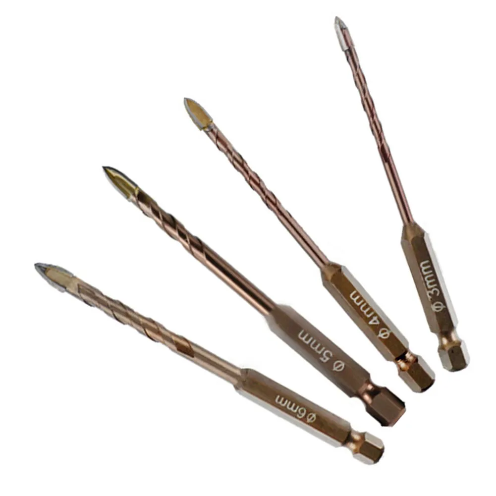

4pcs Cross Hexagon Drill Bit Set for Plastic Metal Wood Tile and Glass Efficient Drilling Solution for Diverse Materials