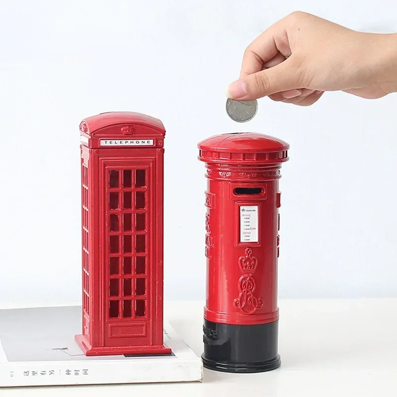 London phone booth coin bank piggy bank piggy bank red metal phone booth box CY52903