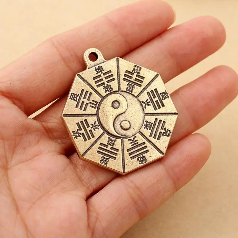 Retro Copper Keychain Pendants for DIY Crafting Unique Brass Bagua Design Handmade Durable Hanging Ornament Lucky Gifts