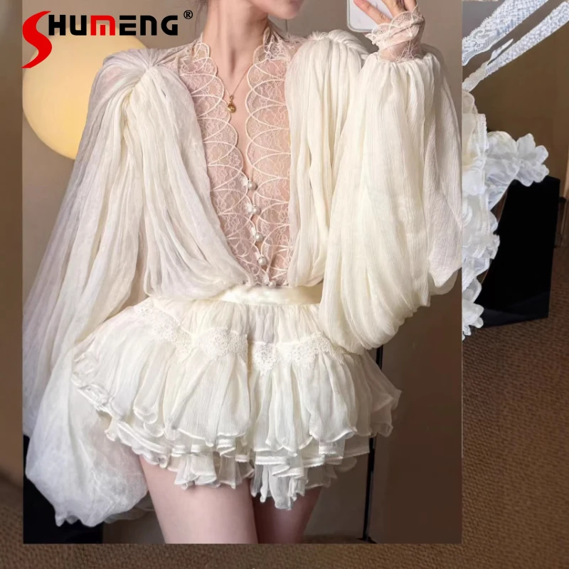 

Women's Two-piece Sets Women's 2026 Summer New Sexy Lace Splicing Temperament Tops High Waist Comfort Skirts Solid Color 2pcs